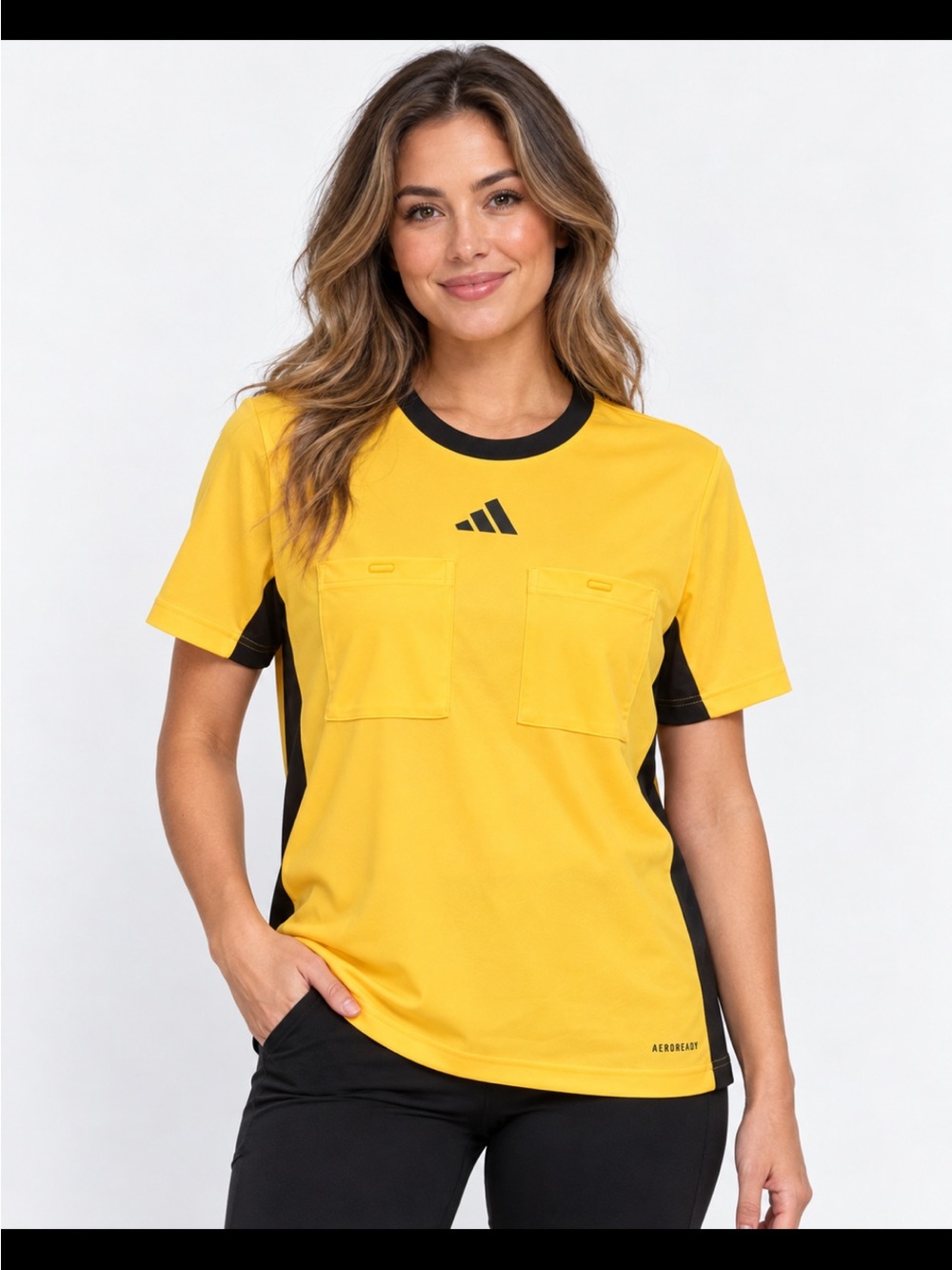 Adidas women’s REF 24 soccer referee jersey Yellow Black NWT size large